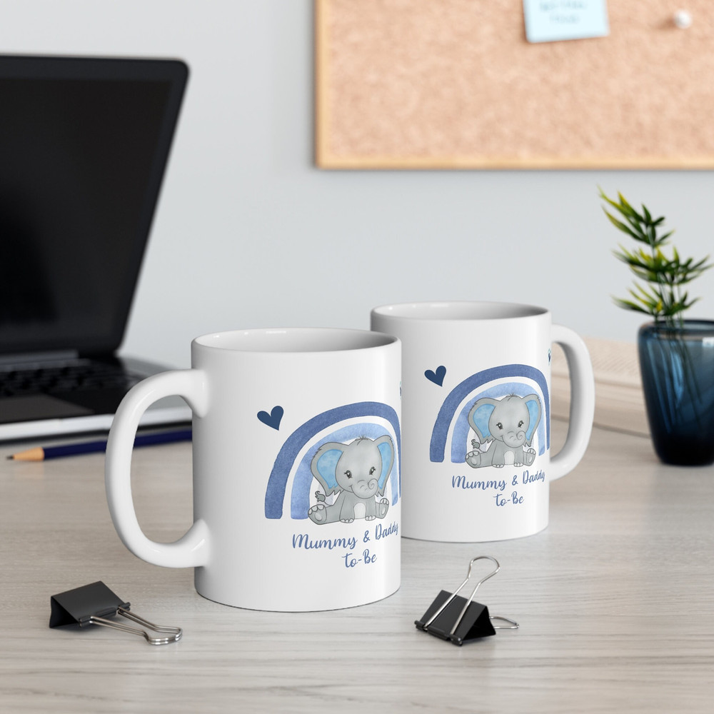 Mummy & Daddy To Be Elephants Mug, Boy Mummy and Daddy Mug, Expectant Parents Gift Mug, Baby Shower Mug, Pregnancy Reveal  Ceramic Mug - 3.jpg