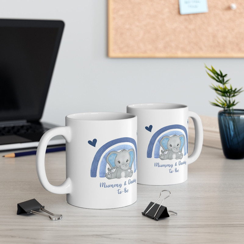 Mummy & Daddy To Be Elephants Mug, Boy Mummy and Daddy Mug, Expectant Parents Gift Mug, Baby Shower Mug, Pregnancy Reveal  Ceramic Mug - 3.jpg