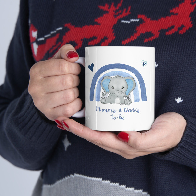 Mummy & Daddy To Be Elephants Mug, Boy Mummy and Daddy Mug, Expectant Parents Gift Mug, Baby Shower Mug, Pregnancy Reveal  Ceramic Mug - 4.jpg