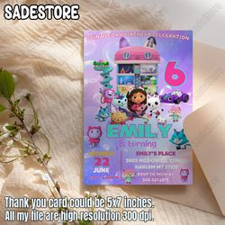Gabbys Dollhouse Birthday Invitation | Editable Gabby's Kids Birthday invite | Pandy Template Editable Printable