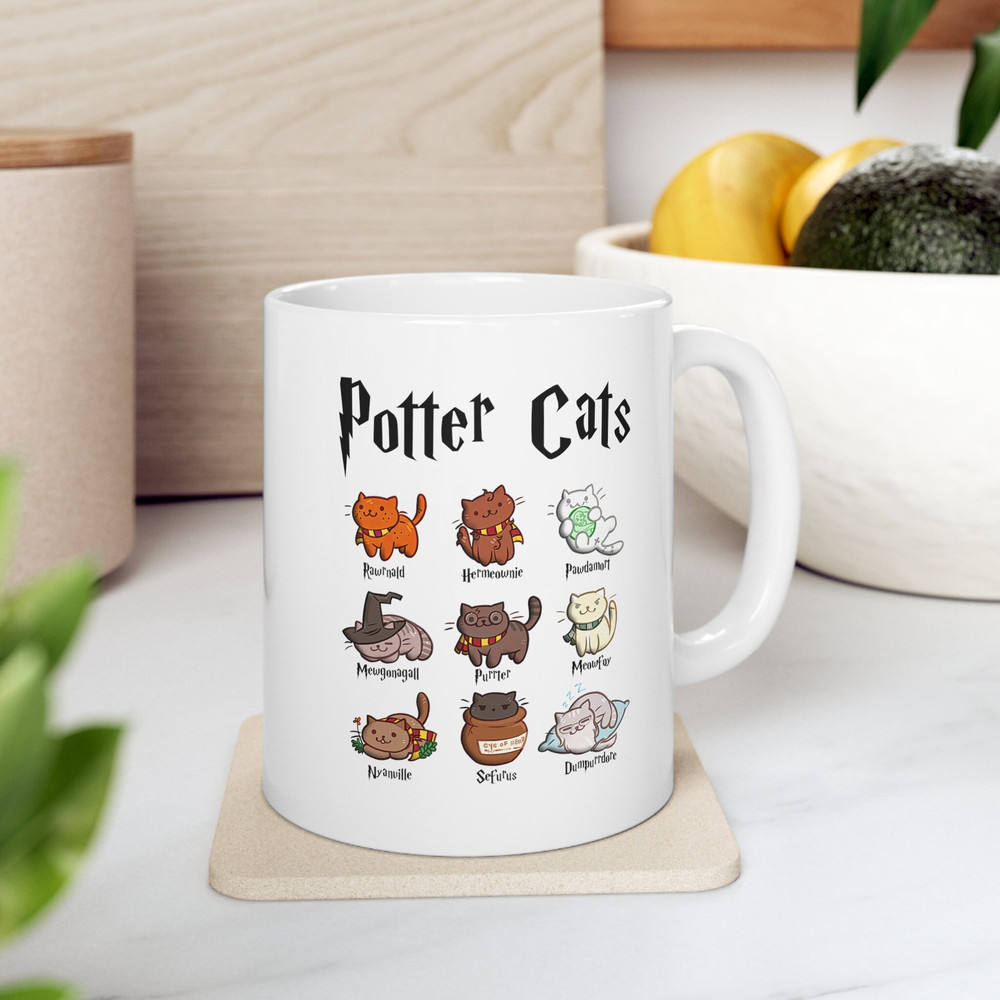 Potter Cats Mug, Harry Pawter Kitten Mug, Funny Gift for Cat Lover Mug, Catty Potter Gift White Ceramic Mug, Famous Movie Mug, Wizard Mug - 2.jpg
