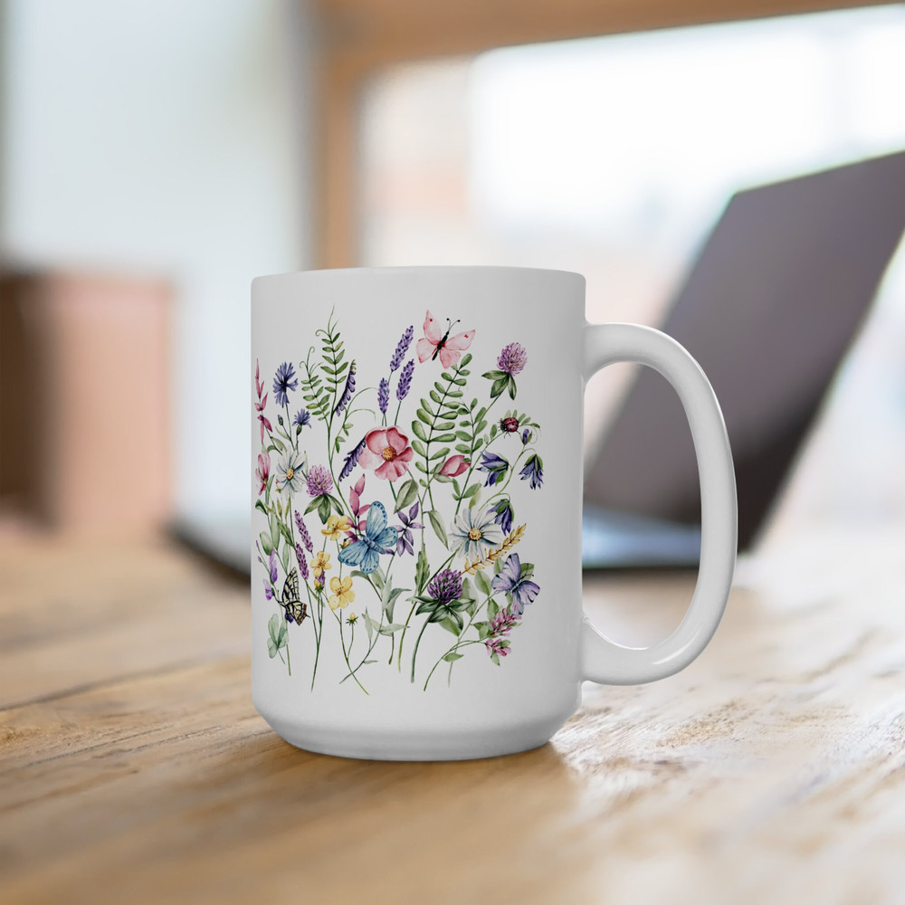 Wildflowers Mug, Flowers Ceramic Mug, Flower Garden Lover Gift Mug, Cute Mug, Wildflowers Coffee and Tea Mug - 2.jpg