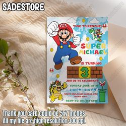 watercolor super mario birthday invitation, mario kart, mario bross, canva