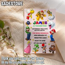 mario bros invitation, super mario birthday invitation, super brothers boy invite, video game, kid invite, editable