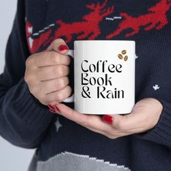 coffee book&rain ceramic mug 11oz, 15oz, gift mug 11oz, 15oz, coffee lover ceram