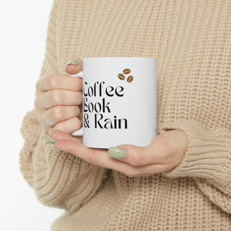 Coffee, books and rain coffee mug, ceramic tea cuppa with cute love design, gifts for her, personalized gifts - 10.jpg