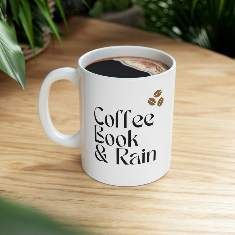 Coffee, books and rain coffee mug, ceramic tea cuppa with cute love design, gifts for her, personalized gifts - 8.jpg