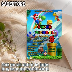 Super Mario Birthday Invitation, Kids Birthday invite