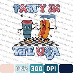 retro party in the usa hotdog png, 4th of july png, retro funny fourth png, 4th of july pngs for women men, independence