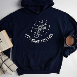 floral puzzle piece hoodie, autism awareness sweatshirt for autism mom, autism puzzle piece long sleeve, autism special