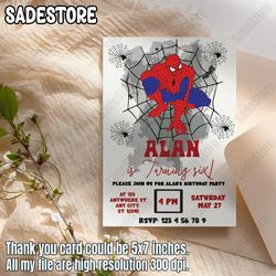 Editable spiderman Birthday Invitation Template, Printable Birthday Party Invitation, Digital Kids Party Invite Template