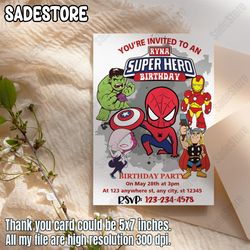 Editable Superhero Birthday Invitation Template, Printable Birthday Party Invitation, Digital Kids Party Invite Template