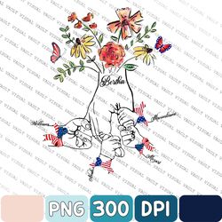 personalized grandma holdings grandkids hand american flag 4th of july png, custom kids name png, independence day gift