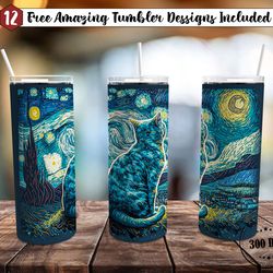 cat starry night tumbler, cat starry night skinny tumbler, starry night tumbler