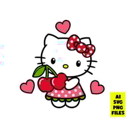 cherry hello kitty svg, cherry svg, hello kitty svg, kawaii kitty svg, cartoon svg, ai digital file