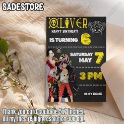 editable one piece luffy birthday party invitation template instant download, digital luffy birthday party invite
