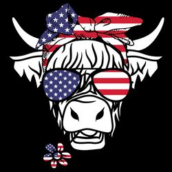 4th of july highland cow with bandana and glasses svg, independence svg, 4th of july cow svg, 4th of july heifer, highla