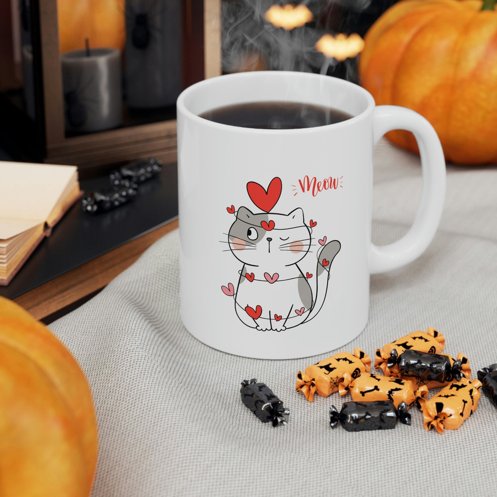 Meow Cat Love Ceramic Mug 11oz, Gift for Couple, Mug Gift for Love, Gift Mug for Valentine's Day, Ceramic Mug 11oz - 1.jpg
