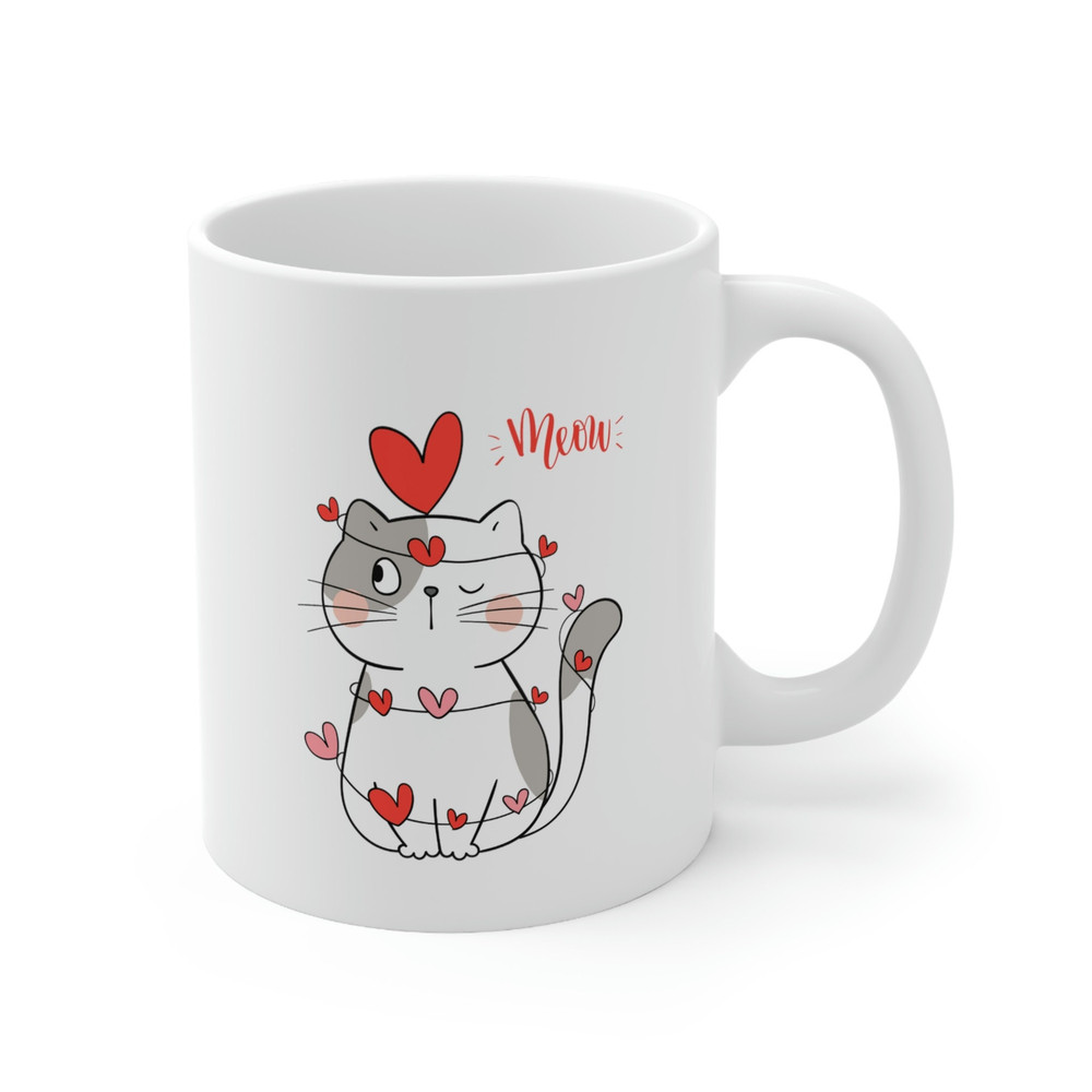 Meow Cat Love Ceramic Mug 11oz, Gift for Couple, Mug Gift for Love, Gift Mug for Valentine's Day, Ceramic Mug 11oz - 4.jpg