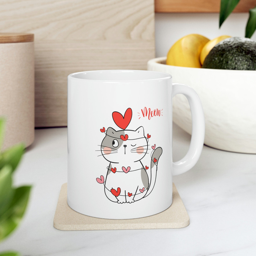 Meow Cat Love Ceramic Mug 11oz, Gift for Couple, Mug Gift for Love, Gift Mug for Valentine's Day, Ceramic Mug 11oz - 7.jpg