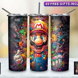 mario tumbler,  mario skinny tumbler, super mario tumbler