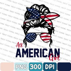 All American Girl Messy Bun Png, 4th Of July Png, Independence Day, American Girl Png