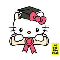 graduate hello kitty svg, graduate svg, hello kitty face svg, hello kitty,kawaii kitty svg, cartoon svg, ai digital file