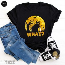 black cat halloween t-shirt, cat what shirt, funny black cat shirt, funny halloween shirt, murderous cat with knife, shi