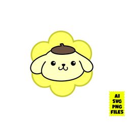 pompompurin flower svg, pompompurin svg, flower svg, hello kitty svg, animal svg, cartoon svg, ai digital file