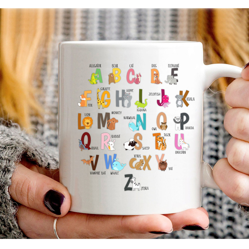 Animal Alphabet Mug, ABC Teacher Kindergarten Mug, Alphabet Mug for Teachers Personalized Gift Coffee Mug, Teacher Coffee Mug  11 oz 15 oz - 3.jpg