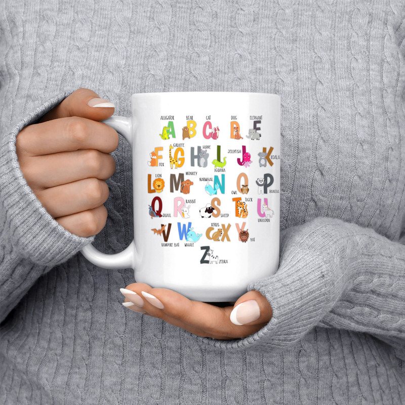 Animal Alphabet Mug, ABC Teacher Kindergarten Mug, Alphabet Mug for Teachers Personalized Gift Coffee Mug, Teacher Coffee Mug  11 oz 15 oz - 7.jpg