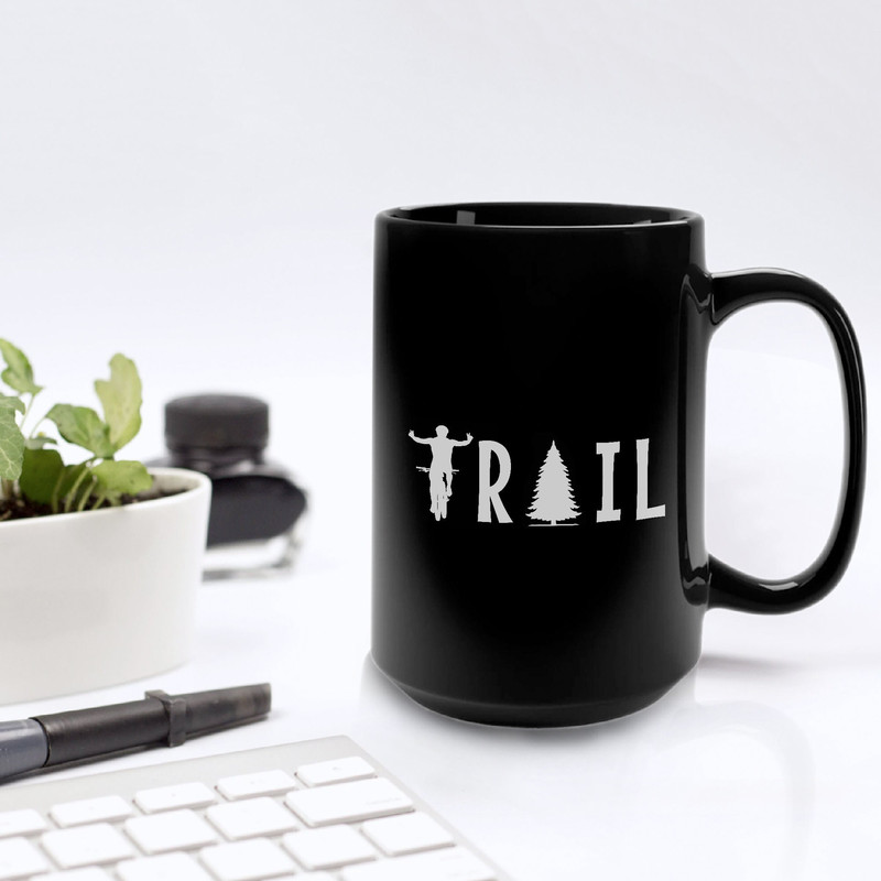 Mountain Bike Funny Mug- Bicycle Trail Gift Coffee Tea Cup For Biker Who Love Biking on Trail Downhill - Printed Ceramic Black Mug 11 15 oz - 2.jpg