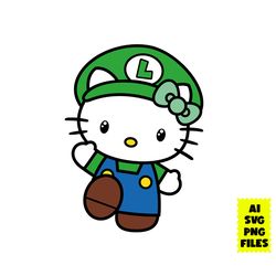 luigi hello kitty svg, luigi svg, super mario svg, hello kitty svg, game svg, ai digital file