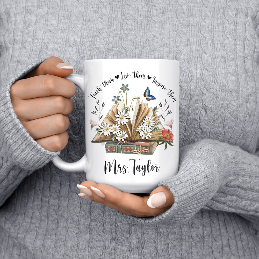 Teacher Mug Boho Floral Teacher Mug With Name, Personalised Teacher Thank You Gift, Teacher Appreciation Gift Custom Coffee Mug 11 oz 15 oz - 5.jpg