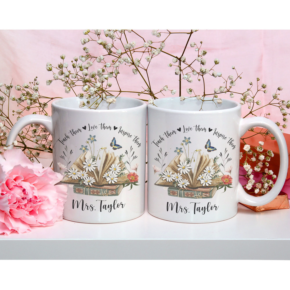 Teacher Mug Boho Floral Teacher Mug With Name, Personalised Teacher Thank You Gift, Teacher Appreciation Gift Custom Coffee Mug 11 oz 15 oz - 6.jpg