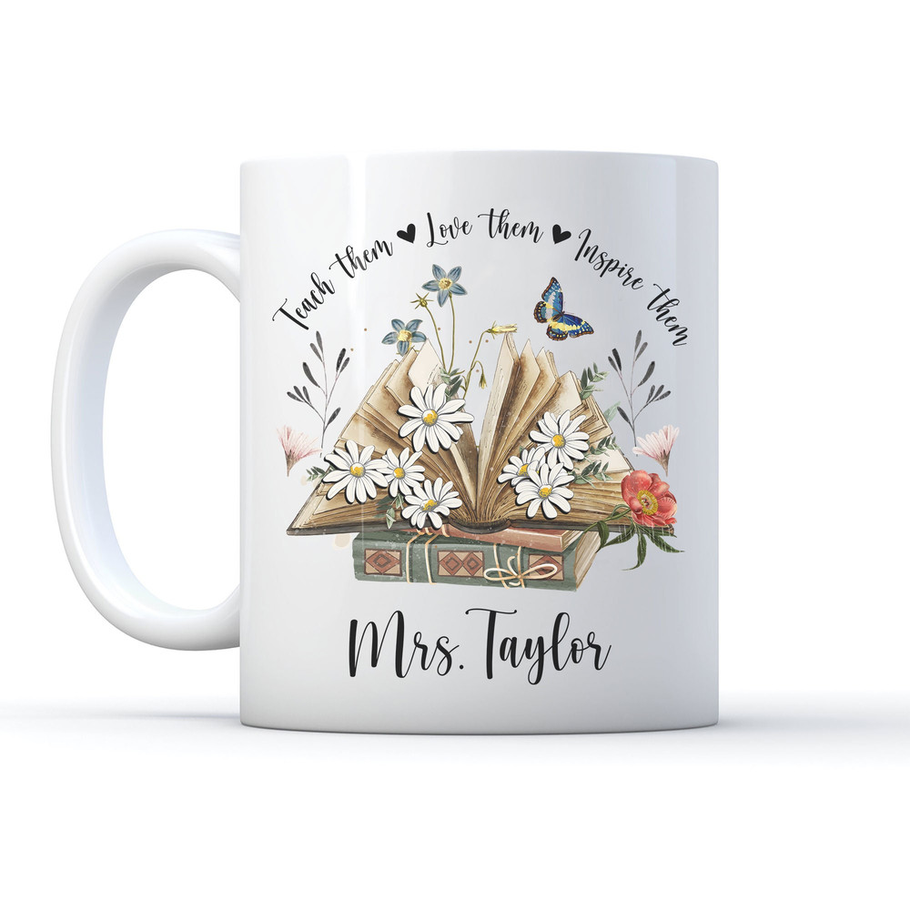 Teacher Mug Boho Floral Teacher Mug With Name, Personalised Teacher Thank You Gift, Teacher Appreciation Gift Custom Coffee Mug 11 oz 15 oz - 7.jpg