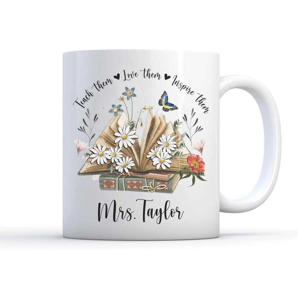 Teacher Mug Boho Floral Teacher Mug With Name, Personalised Teacher Thank You Gift, Teacher Appreciation Gift Custom Coffee Mug 11 oz 15 oz - 8.jpg