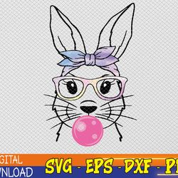 cute bunny with bandana heart glasses bubblegum easter day svg, eps, png, dxf, digital download