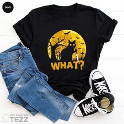 black cat halloween shirt, cat what shirt, funny black cat shirt, funny halloween shirt, murderous cat with knife, shirt