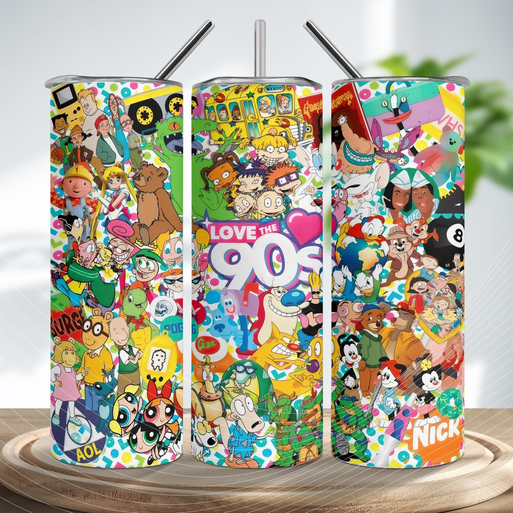 90s Cartoon Tumbler Wrap, 90s Cartoon Skinny Tumbler, Cute Bear Tumbler, Cute Cartoon Design, Coffee Cute Bears Skinny Tumbler wrap.jpg