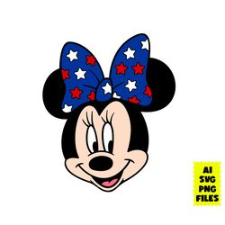 patriotic minnie svg, minnie mouse  svg, minnie mouse face svg, minnie svg, flag usa svg, disney svg, ai digital file