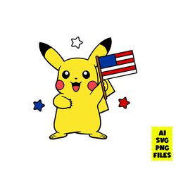 patriotic pikachu svg, pikachu svg, pokemon svg, flag usa svg, cartoon svg, ai digital file