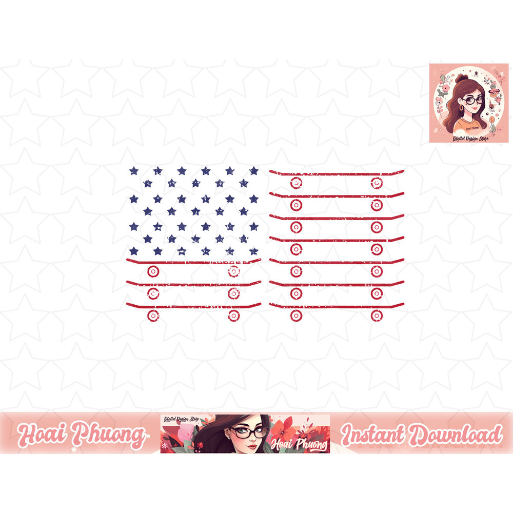 Skateboard USA Flag 4th Of July Gift png, instant download.jpg