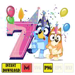 bluey birthday 7 years old png download, bluey & bingo birthday png, bluey birthday party png, birthday girl and birth