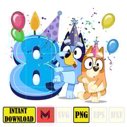 bluey birthday 8 years old png download, bluey & bingo birthday png, bluey birthday party png, birthday girl and birth