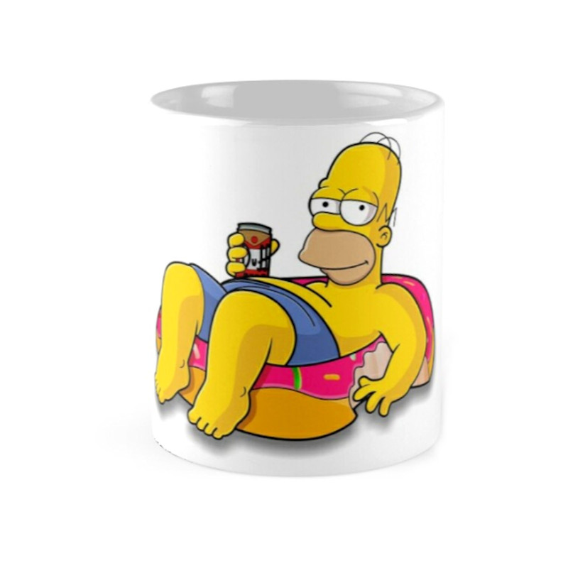 Homer Drink Duff On Donut The Simpsons Comedy TV Show - Novelty Cute Funny Anniversary Birthday Present, 11 - 15 Oz White Coffee Tea Mug Cup - 2.jpg