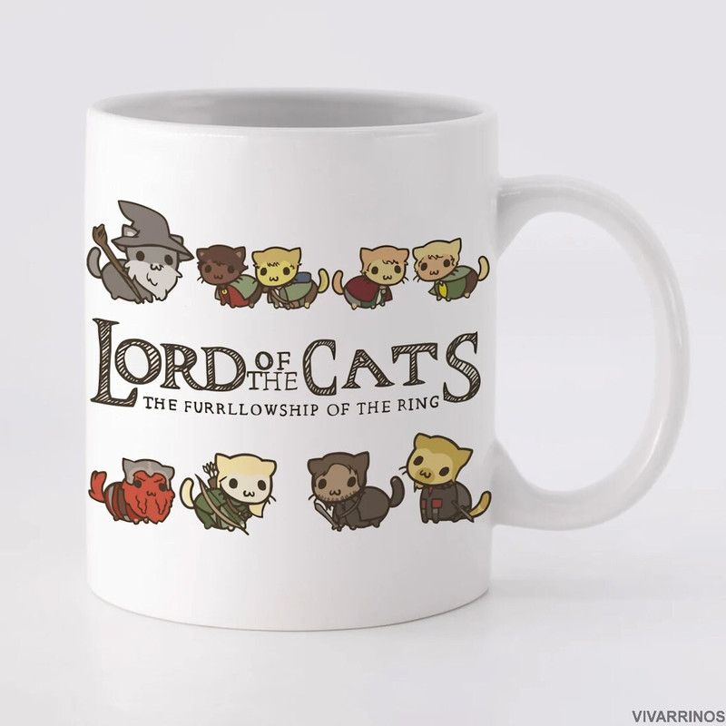 Lord Of The Cats Rings Fan Cat Animal Lover - Novelty Funny Anniversary Birthday Present - 11 & 15 Oz White Coffee Tea Mug Cup - 1.jpg
