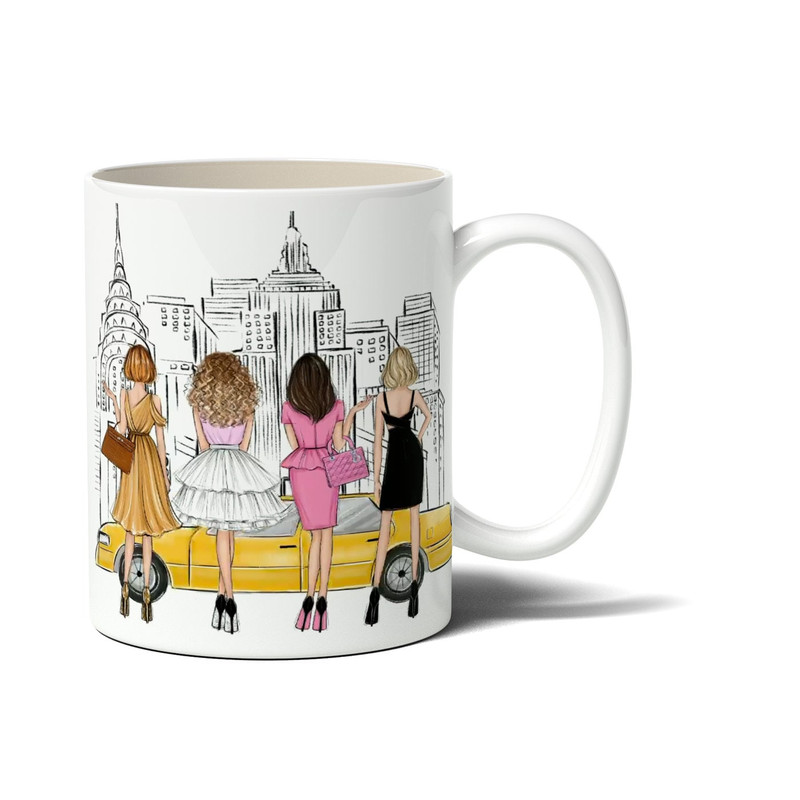 Sex And The City Girls Waiting For A Taxi - Funny Anniversary Birthday Present - 11, 15 Oz White Coffee Tea Mug Cup - 1.jpg