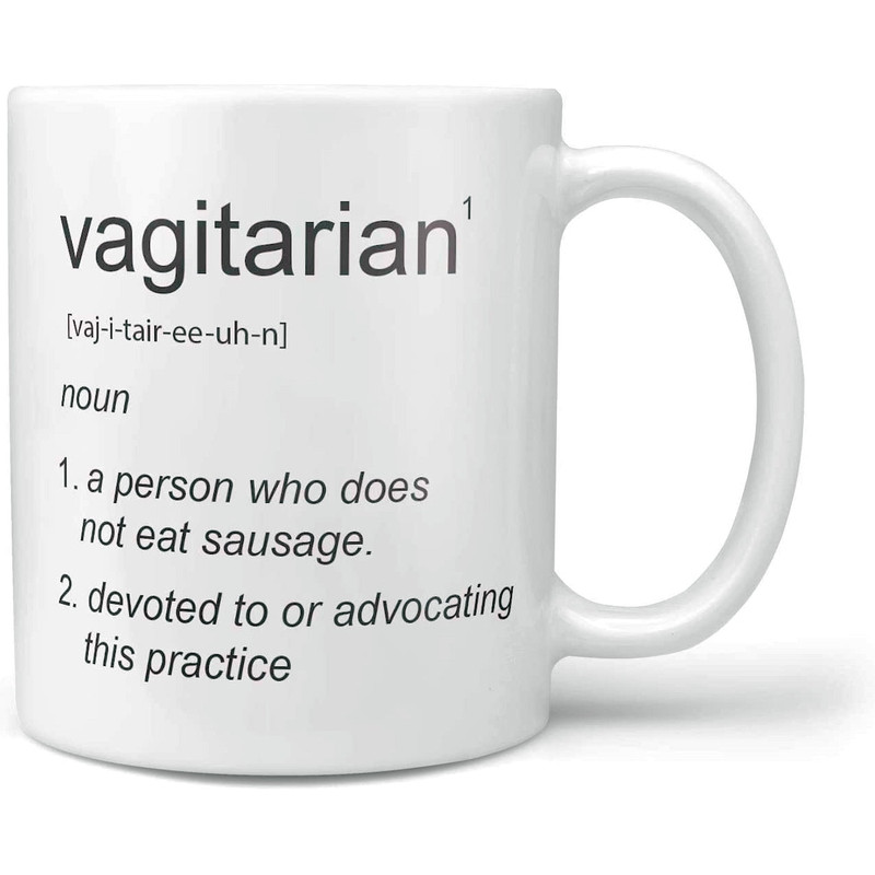 Vagitarian - LGBT Lesbian Present Girlfriend Anniversary Valentine - Novelty Funny Anniversary Birthday Present - 11 - 15 Oz White Mug Cup - 1.jpg
