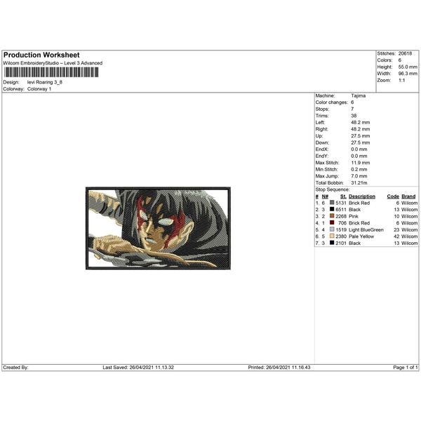 Rectangle Anime Levi Roar Rectangle / Anime Embroidery Design / Anime Design | Inspire ...